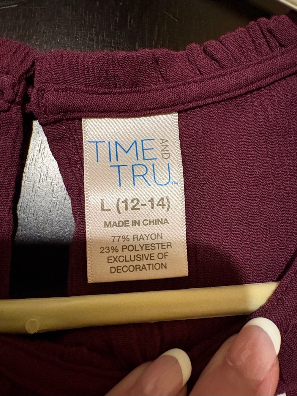Time and Tru Burgundy Long-Sleeve Tunic Top with Floral Embroidered Cuffs Large - Picture 5 of 6
